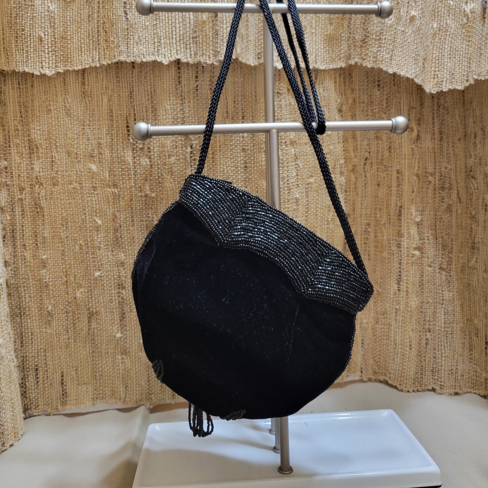 La Regale Ltd 80's Velvet Deco Style Beaded Evening Bag